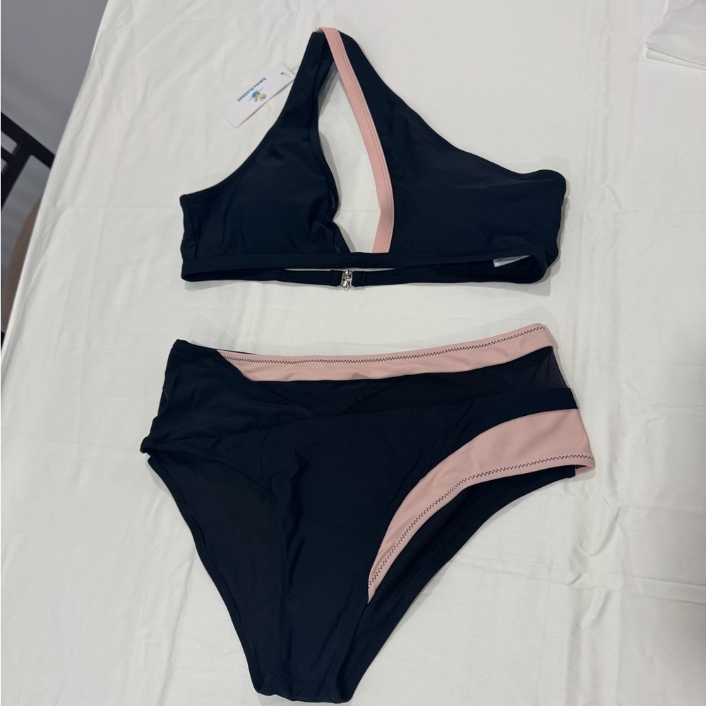 NWT Black and Pink Bikini with Asymmetrical Design